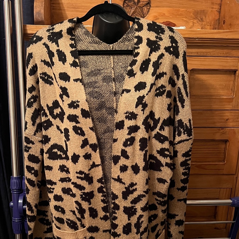 Leopard Print Open Front Sweater